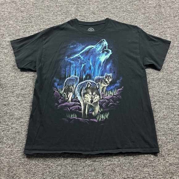 ODM Other - ODM Three Howling Wolves Nature Graphic Black T-Shirt Mens Size XL